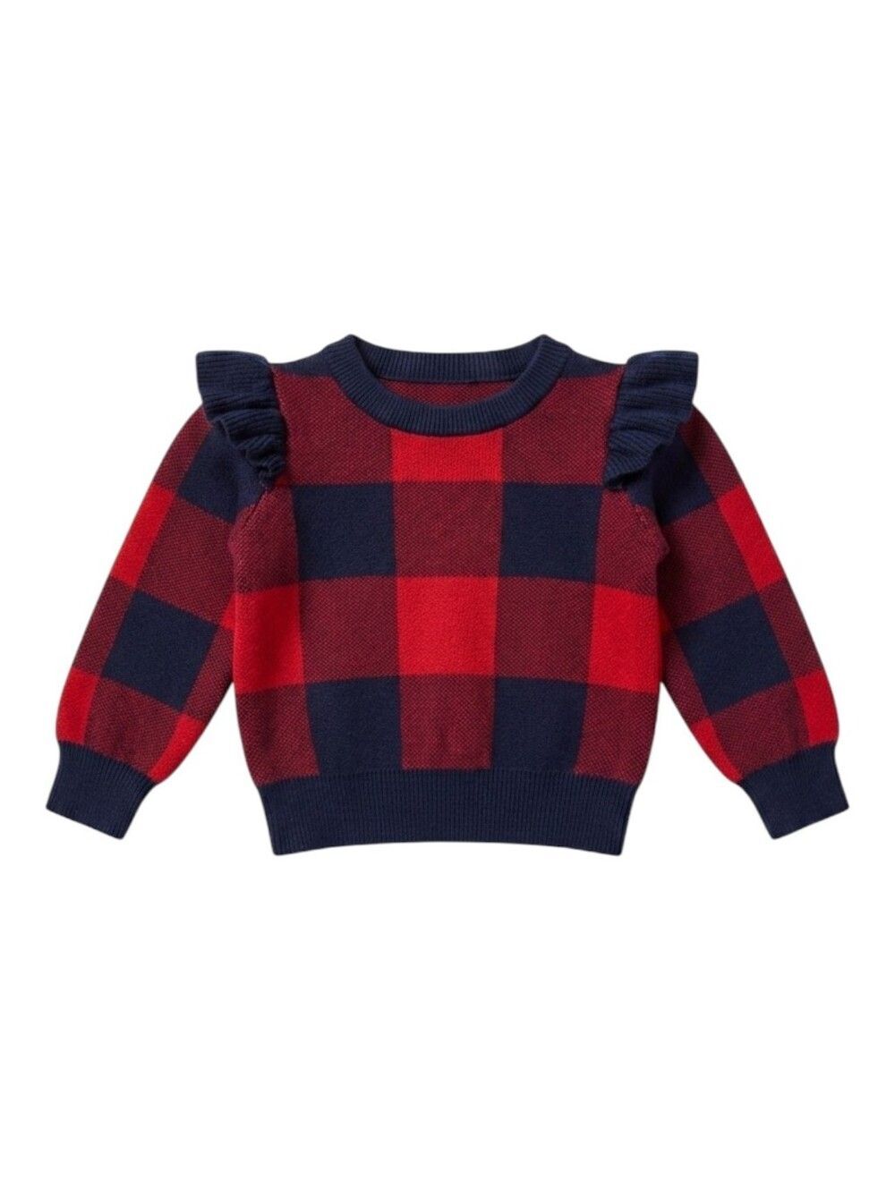 Janie And Jack Kids Red Blue Ruffles Sweater Holiday Winter Sweater Girls 18-24